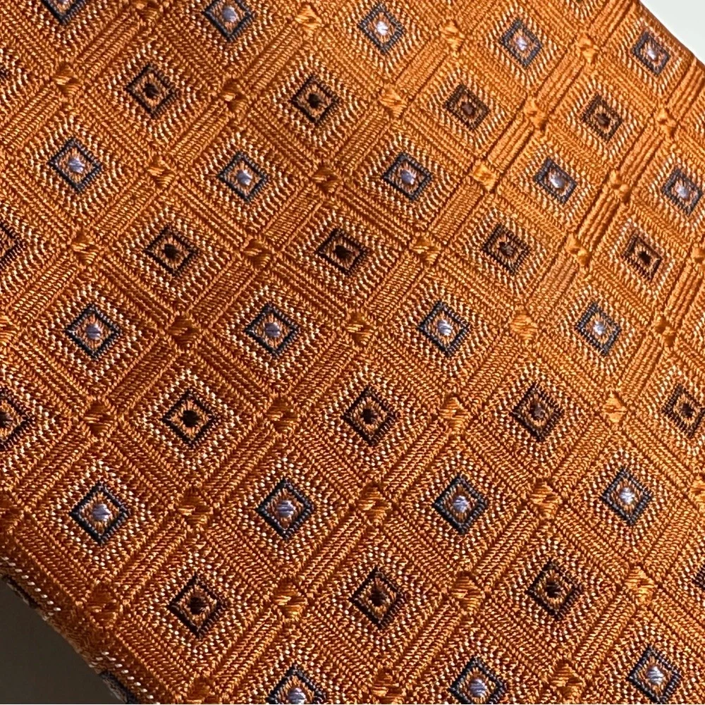 Black Brown 1826 Tie – Rich Pumpkin with Light Blue Squares- 100% Silk